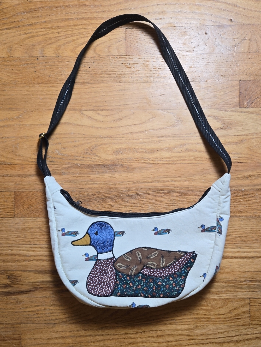 Poppy Rose handmade thrifted fabric custom duck crossbody bag